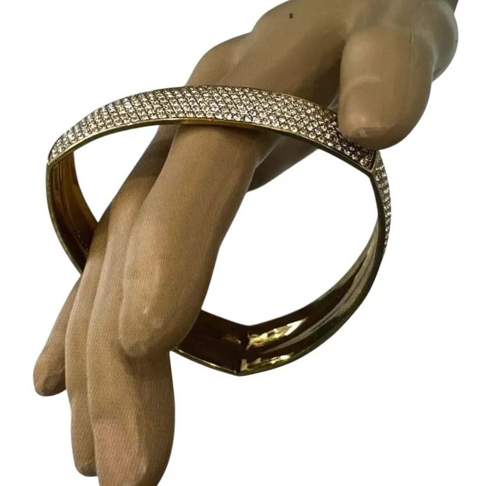 NEW Rebecca Minkoff Brass Tone Triangle Shape Crystal Rhinestone Bangle Bracelet
